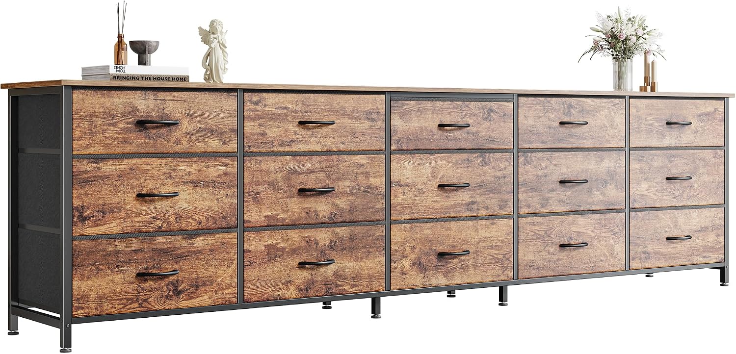 AUCT 14683 - $140 Huuger 78.7 inch Long Dresser for Bedroom, 15 Drawer Fa