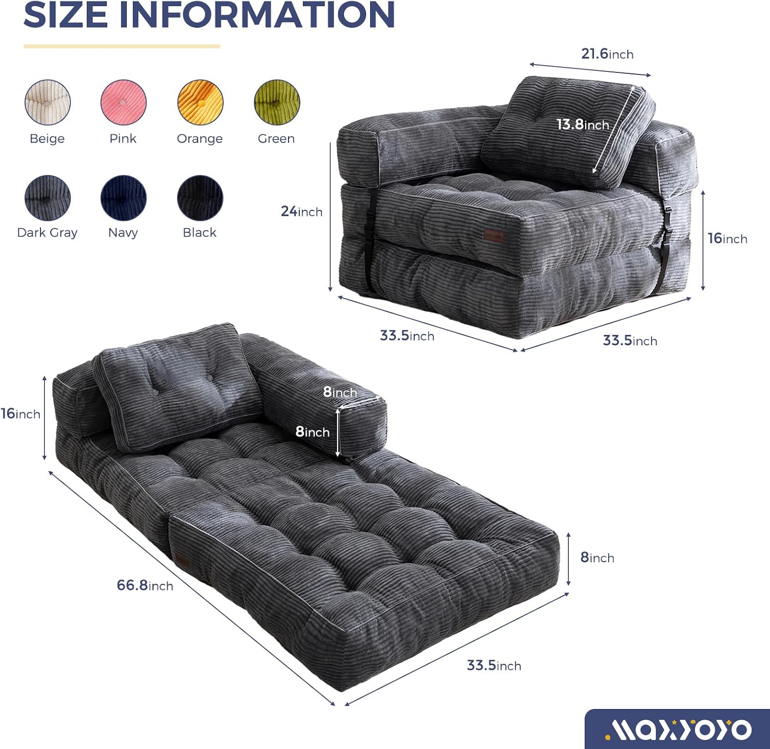 AUCT 14435 - $120 MAXYOYO Folding Sofa Bed, L-Shaped Convertible Sofa Bed - Image 2
