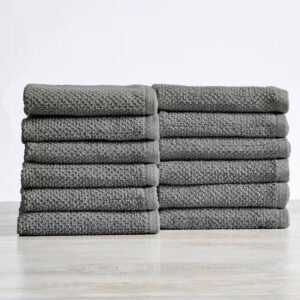 AUCT 17526 - Gray Solid 100% Cotton Textured Washcloth (Set of 12)
