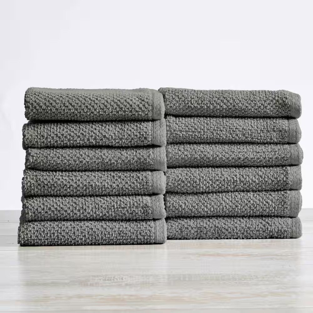 AUCT 17526 - Gray Solid 100% Cotton Textured Washcloth (Set of 12)