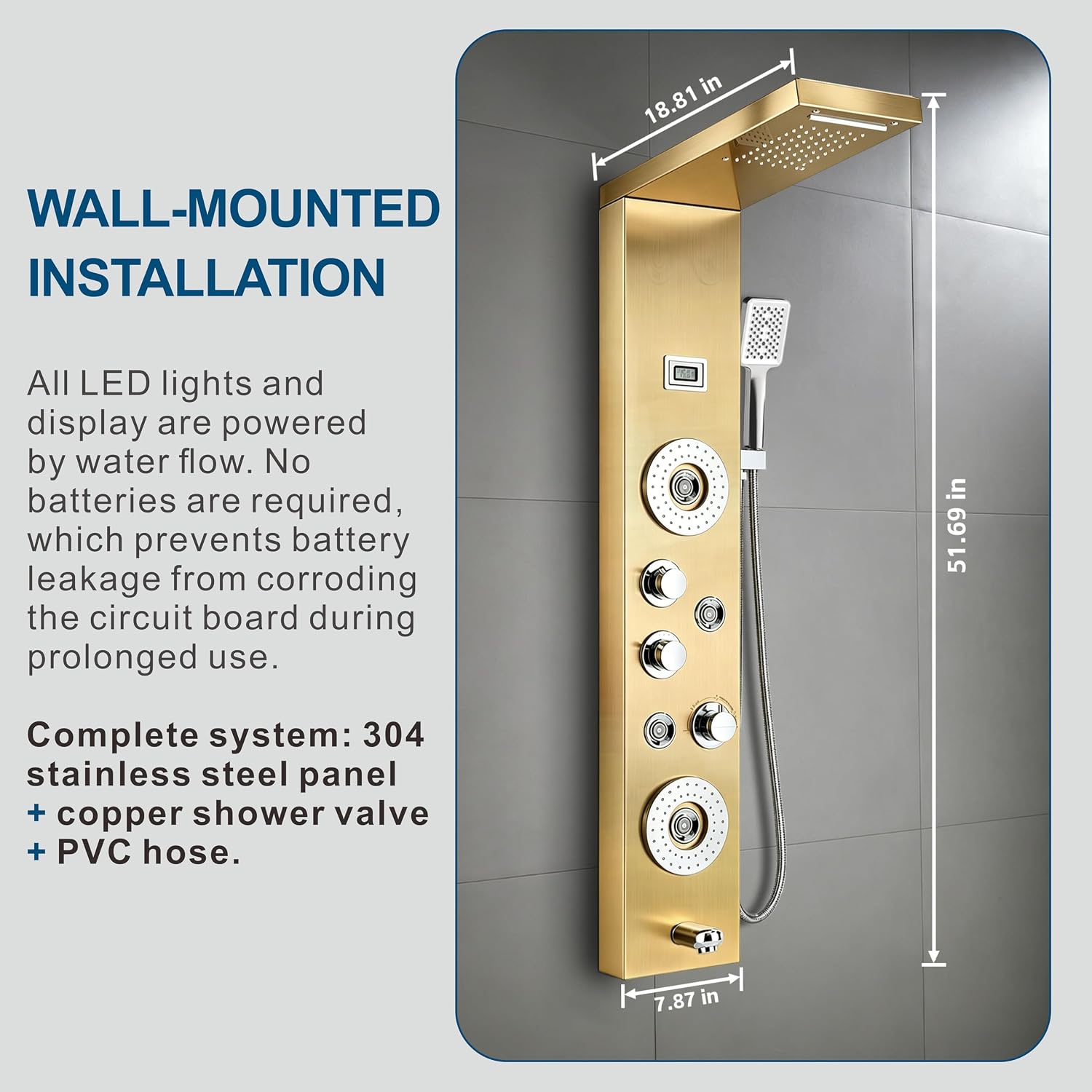 AUCT 16970 - $250 ELLO&ALLO Stainless Steel Shower Panel Tower System,LED Rainfall Waterfall Shower Hea - Image 3