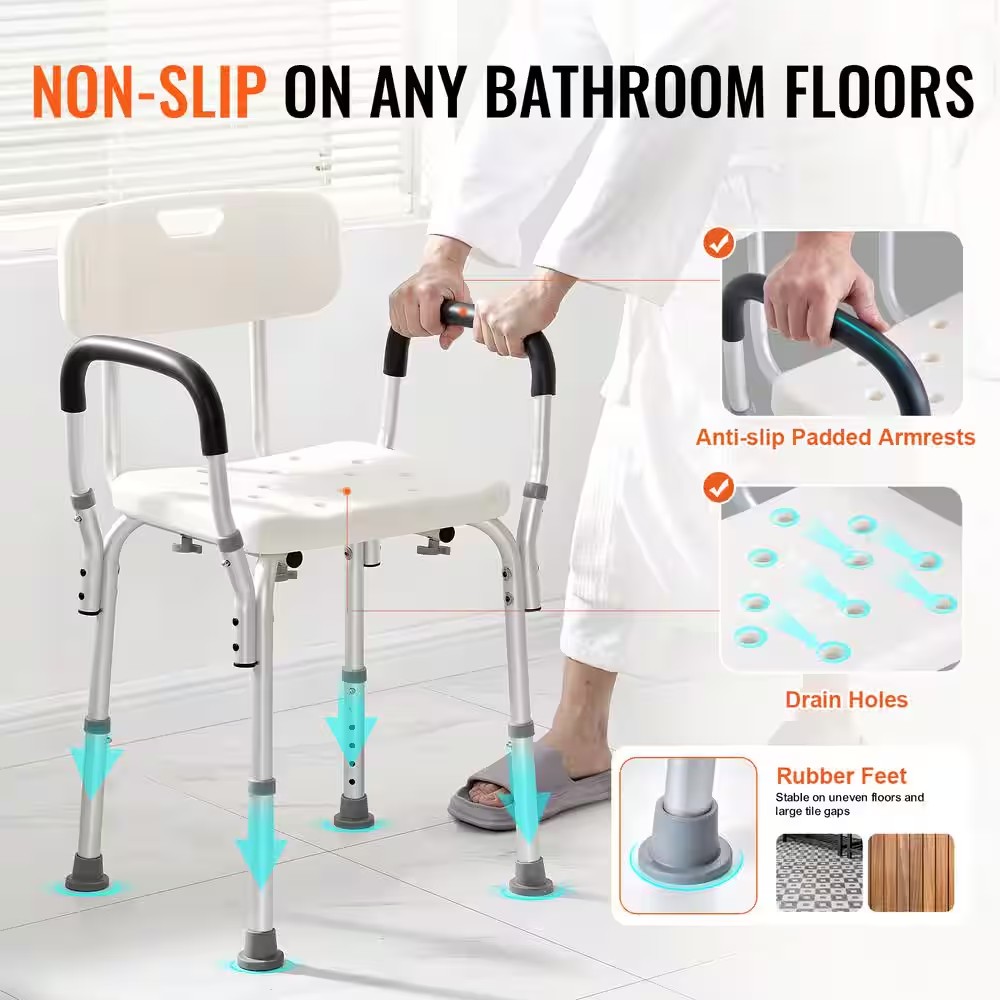 AUCT 17397 - $52 Shower Chair, Shower Seat with Back, Adjustable Height Shower Stool Bathtub, Freestand - Image 3