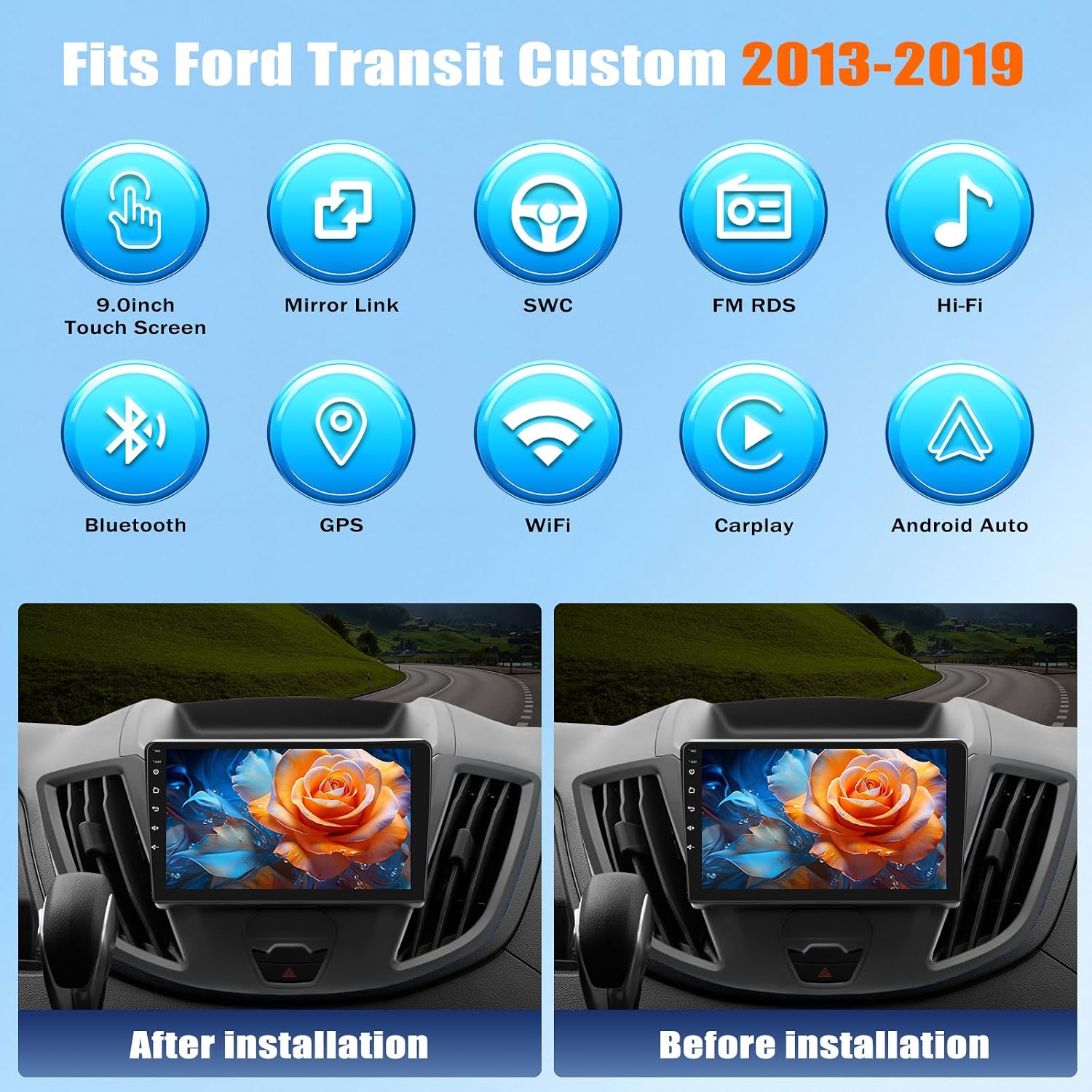 AUCT 17341 - $81 9' Android Car Radio for Ford Transit 2013 2014 2015 2016 2017 2018 2019 Stereo Upgrad - Image 2