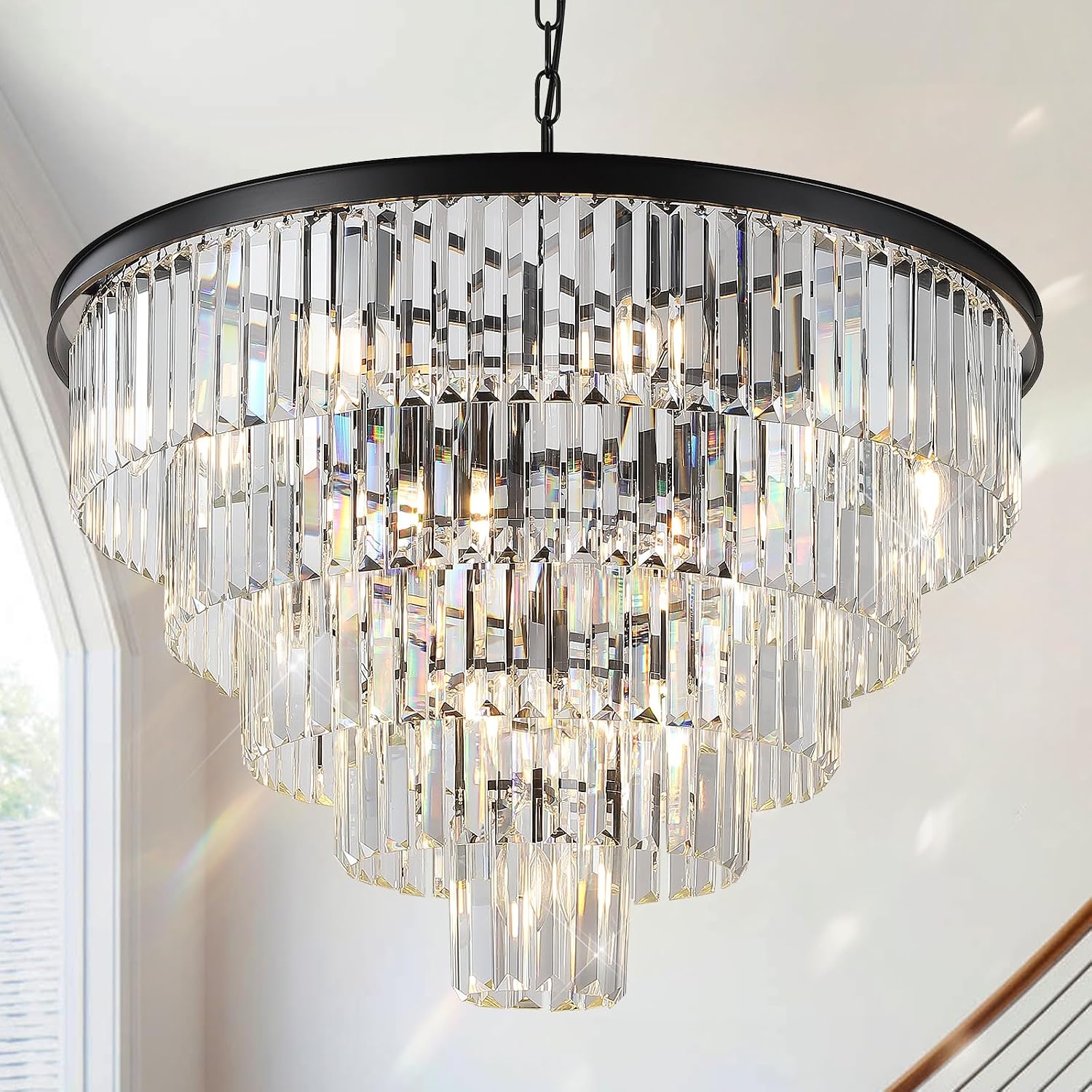 AUCT 14724 - $360 Large Black Crystal Chandeliers 30" Modern Chandelier f