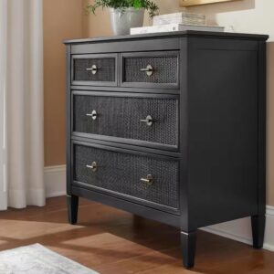 AUCT 14817 - $472 Marsden Black 3-Drawers 38 in. Cane Chest of Drawers