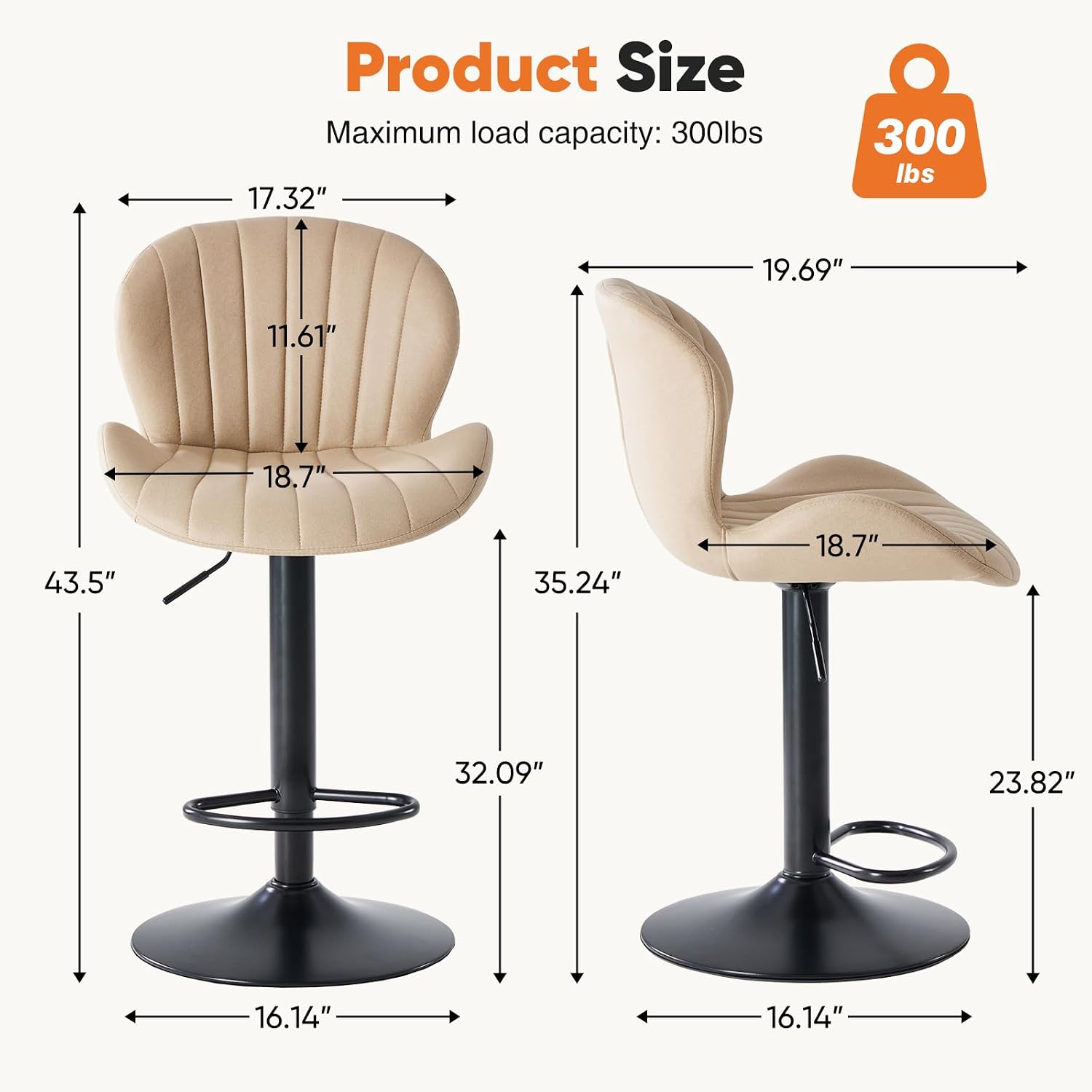 AUCT 17292 - $90 Sweetcrispy Bar Stools Set of 2, Swivel Adjustable Height Fabric Bar Chair | Barstools - Image 2