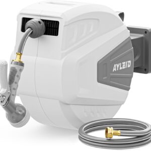 AUCT 15653 - $130 Ayleid Retractable Rubber Hybrid Garden Hose Reel, 1/2"x100ft Wall Mount | Anti-freez
