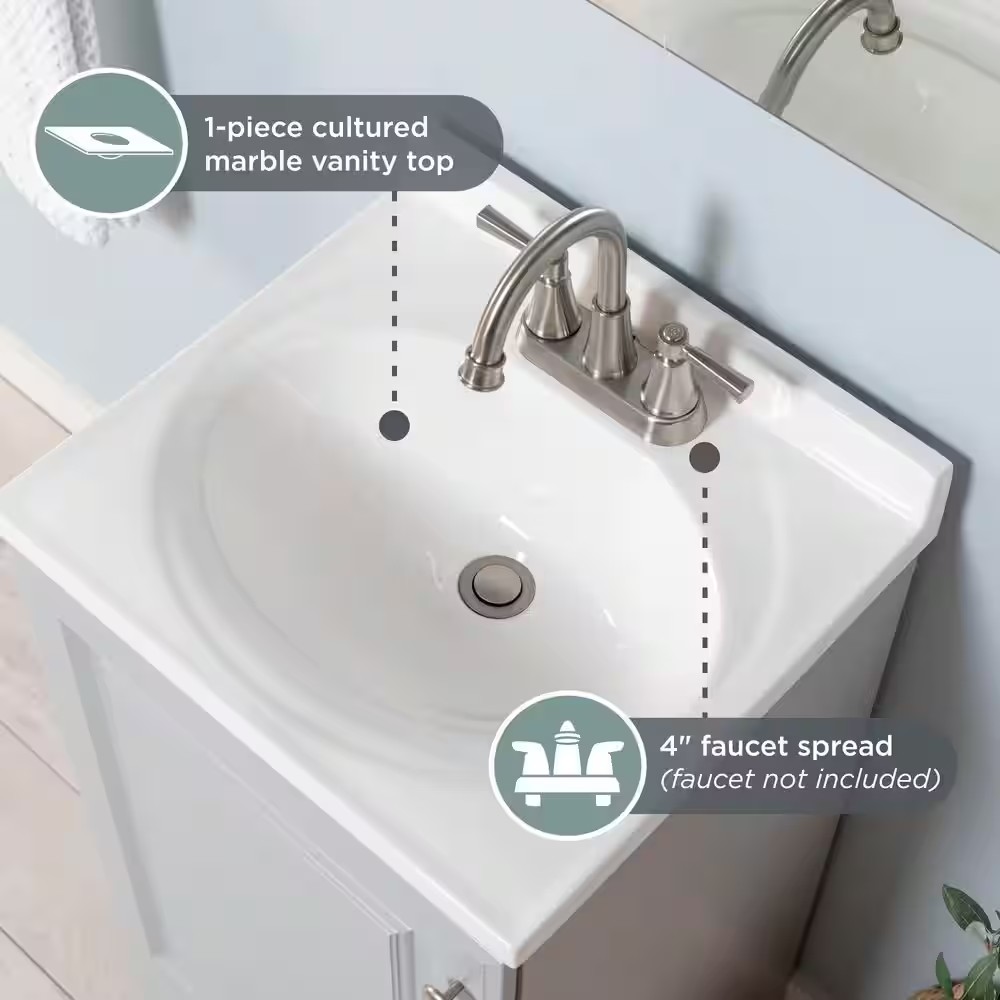 AUCT 14513 - $129 19 in. Single Sink Pearl Gray Bath Vanity with White Cu - Image 4