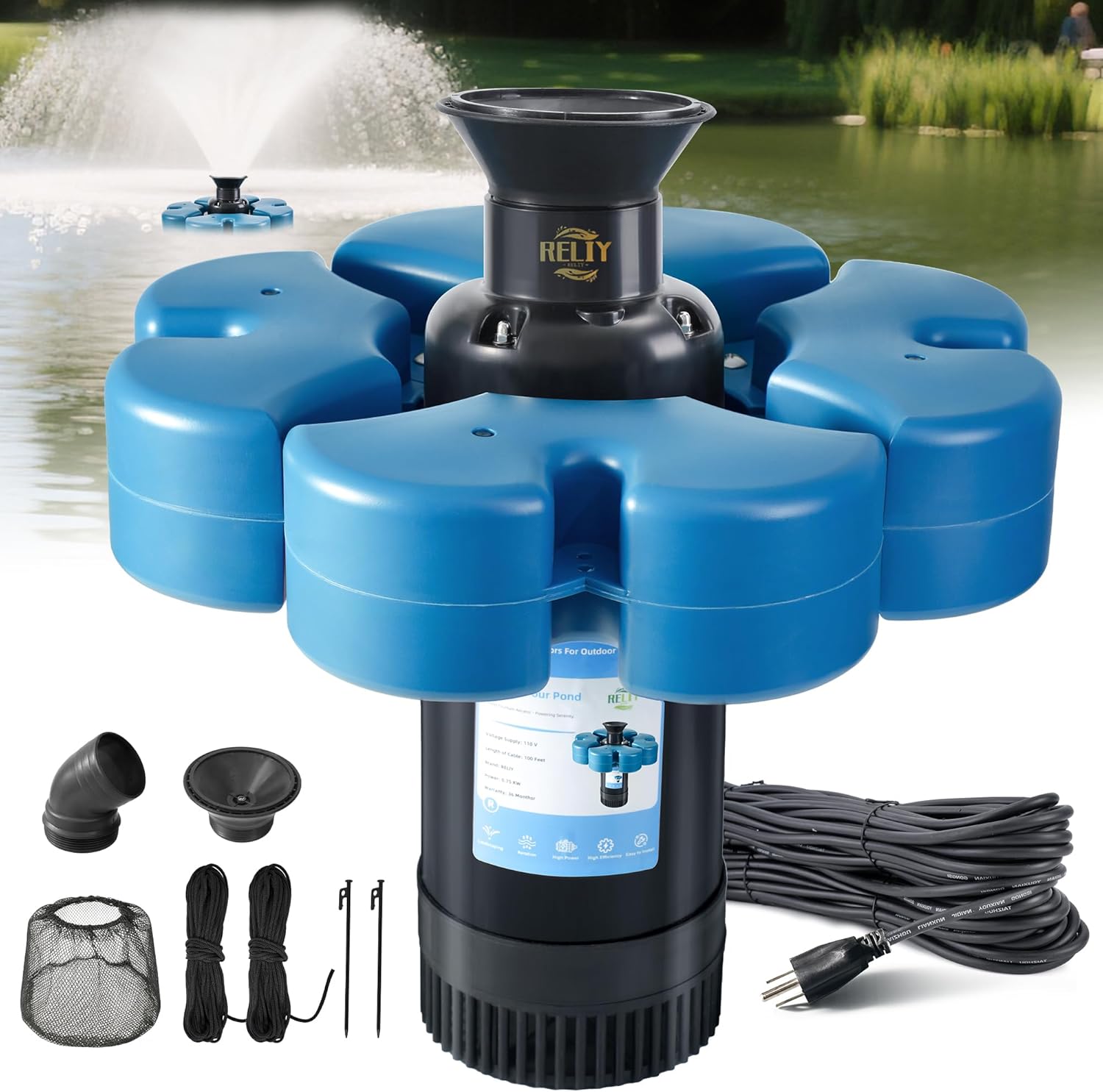 AUCT 14412 - $210 RELIY Pond Fountain Aerator, 1HP 110V 15000 GPH Fountai