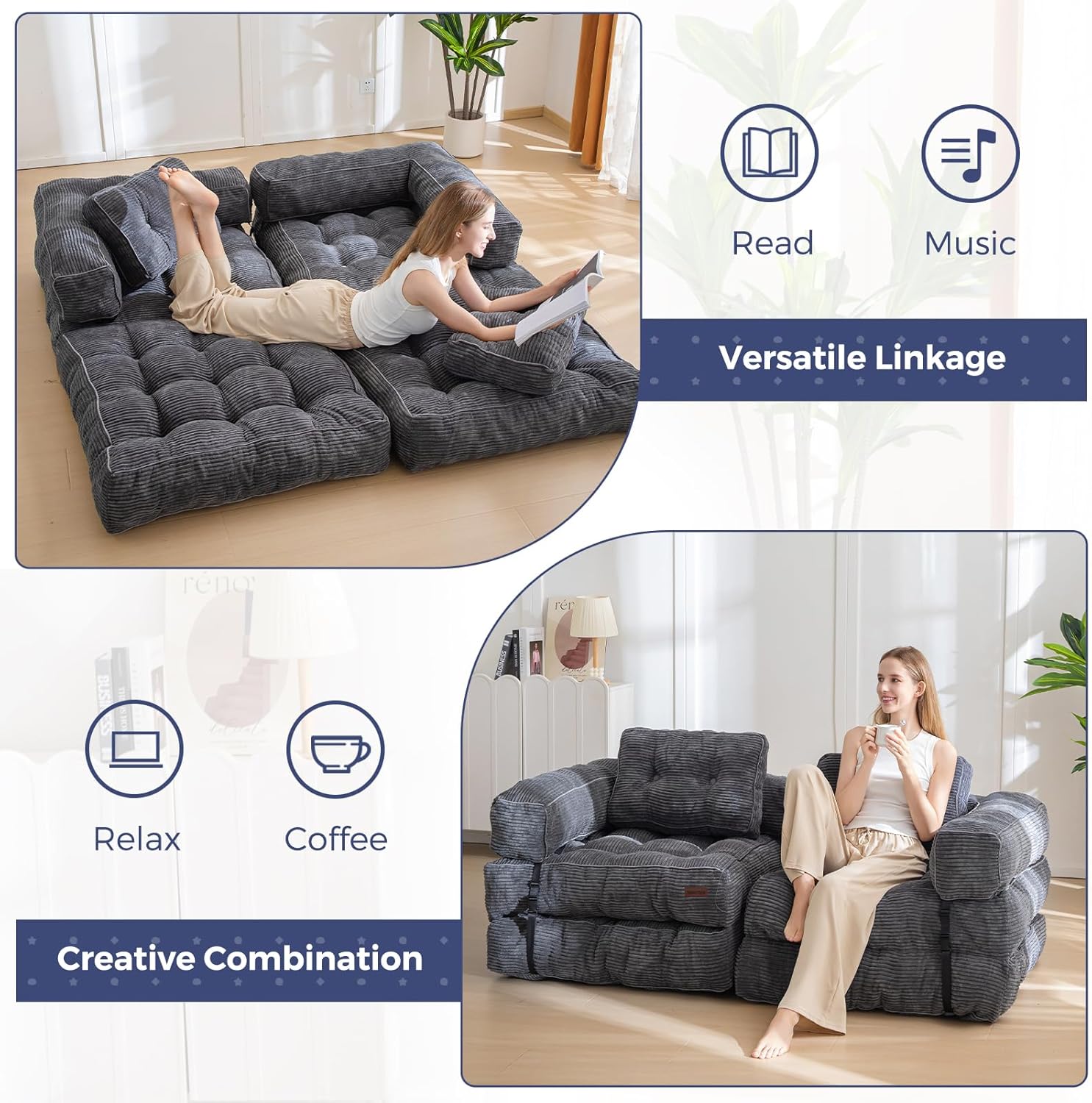 AUCT 14435 - $120 MAXYOYO Folding Sofa Bed, L-Shaped Convertible Sofa Bed - Image 4
