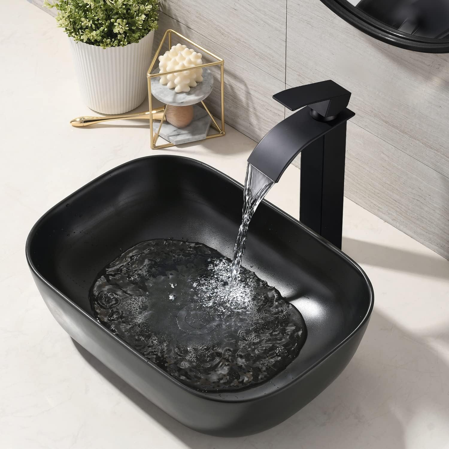 AUCT 16963 - $122 Black Vessel Sink Rectangle, 18"x13" Above Counter Porcelain Ceramic Bathroom Vessel - Image 4