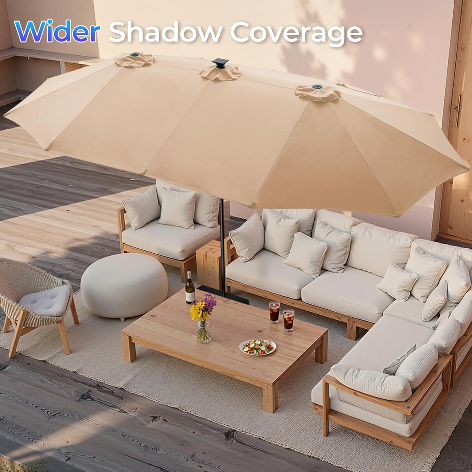 AUCT 16537 - $160 SUPERJARE 15ft Large Patio Umbrella with Base included, Double Sided Outdoor Umbrella - Image 4