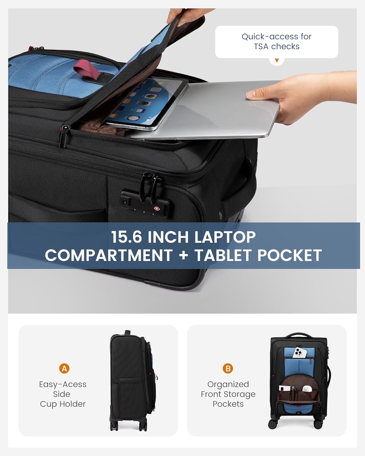 AUCT 14432 - $84 Carry On Luggage 22x14x9 Airline Approved, 22-Inch Suitc - Image 3