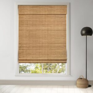 AUCT 16345 - LazBlinds Cordless Bamboo Roman Shades, 35x48, Highfield Teak | Privacy Blinds for Interio