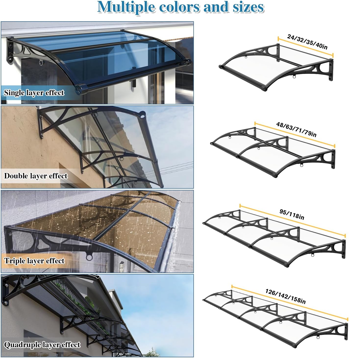 AUCT 16114 - $263 Window Awnings Exterior with Aluminum Bracket UV Rain Snow Durable Polycarbonate Cano - Image 4