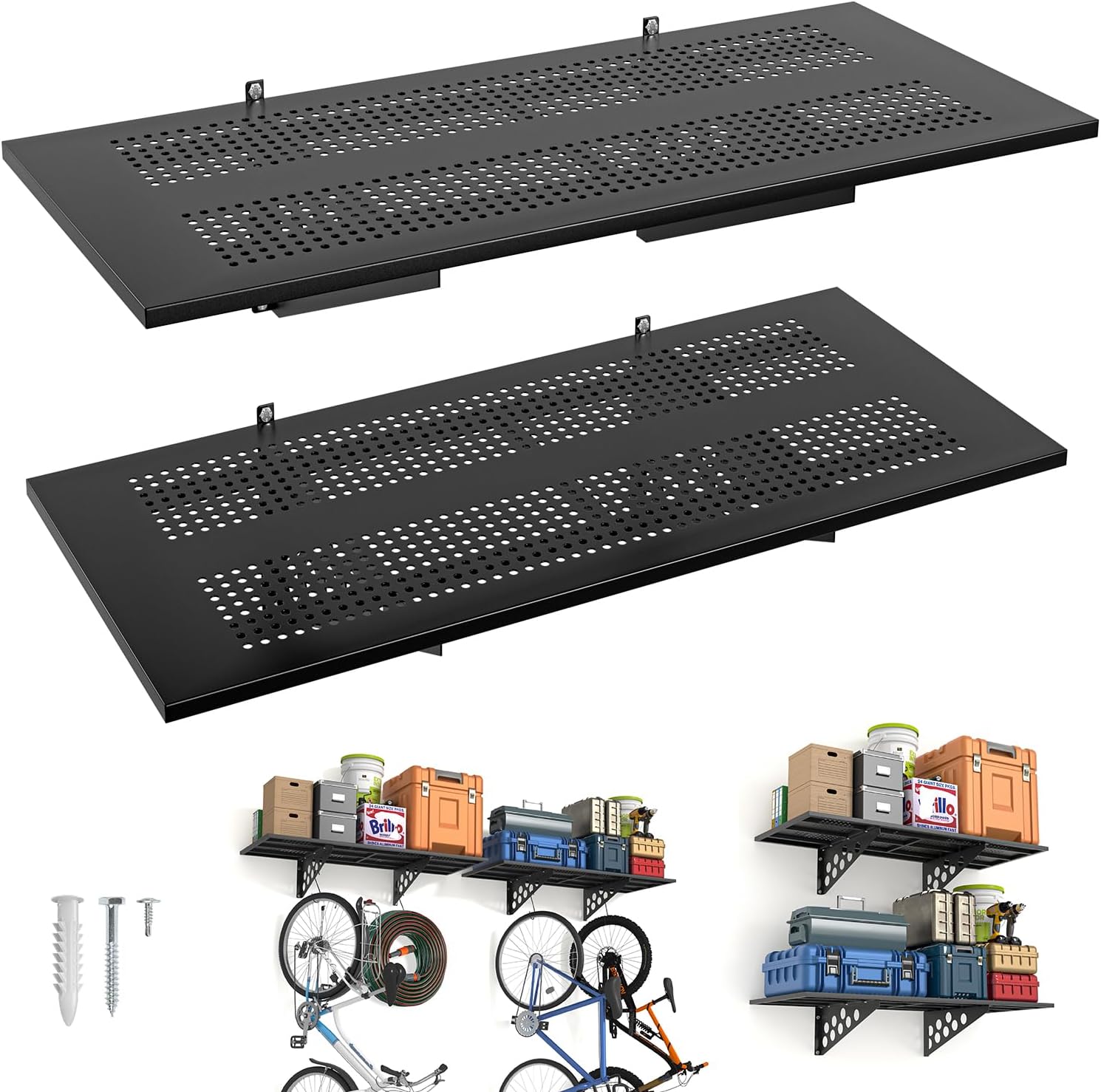 AUCT 16980 - $109 2 Pack 1.5x4ft Heavy Duty Garage Wall Shelving Storage Rack, Black | Wall Mounted, St