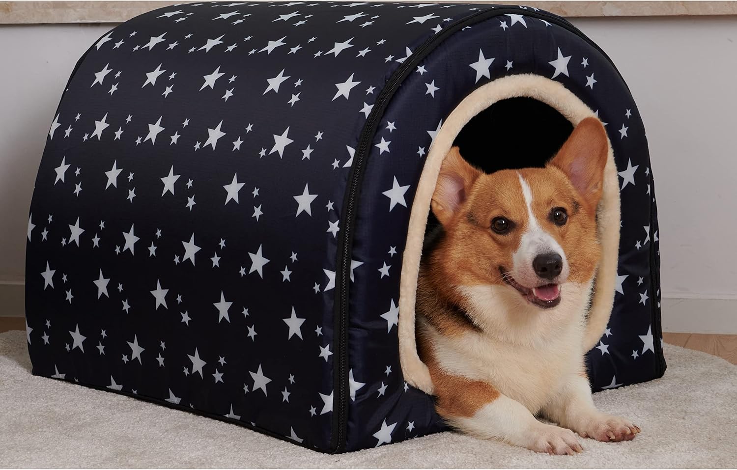 AUCT 17028 - Dog Bed or Cat Bed,2 Ways to Use,Indoor Pet House with Fluffy Mat,Removable and Washable C - Image 2