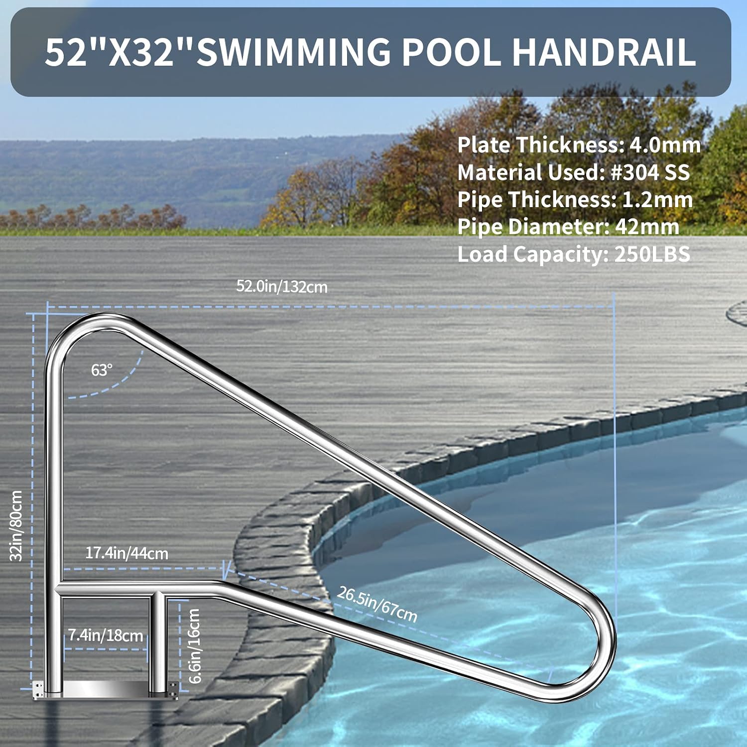 AUCT 15046 - $180 Pool Rail for inground Pools (54x32), 304SS Pool handra - Image 2