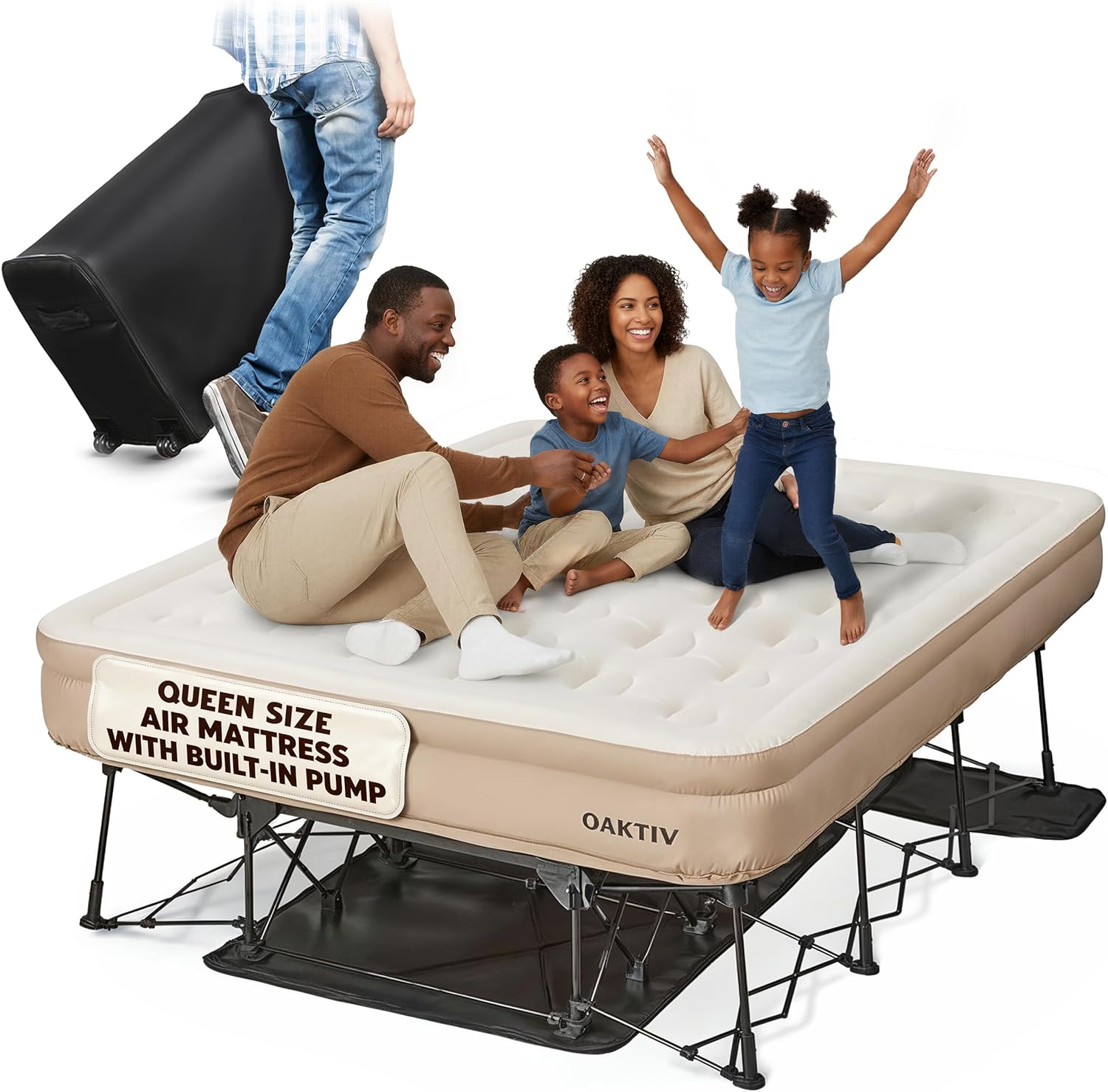 AUCT 14493 - $418 Oaktiv Queen Air Mattress with Frame, Self Inflating/De