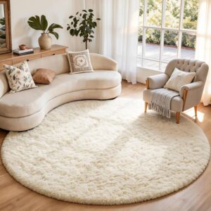 AUCT 14396 - $67 Ophanie Round Rugs 7Ft Ivory Circle Area Rug Washable, L