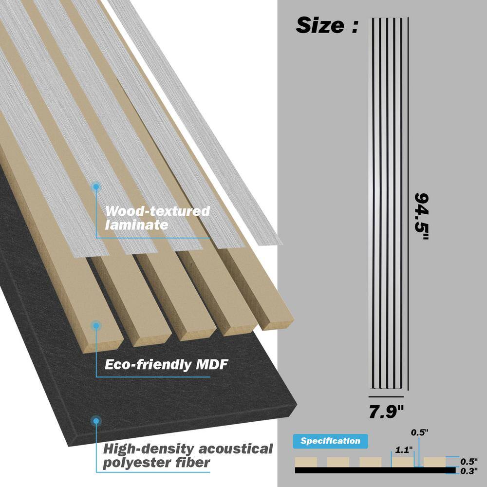 AUCT 16641m - $175 Gray 0.83 in. x 0.65 ft. x 8 ft. Wood Slat Acoustic Panels, MDF Decorative Wall Panel - Image 2
