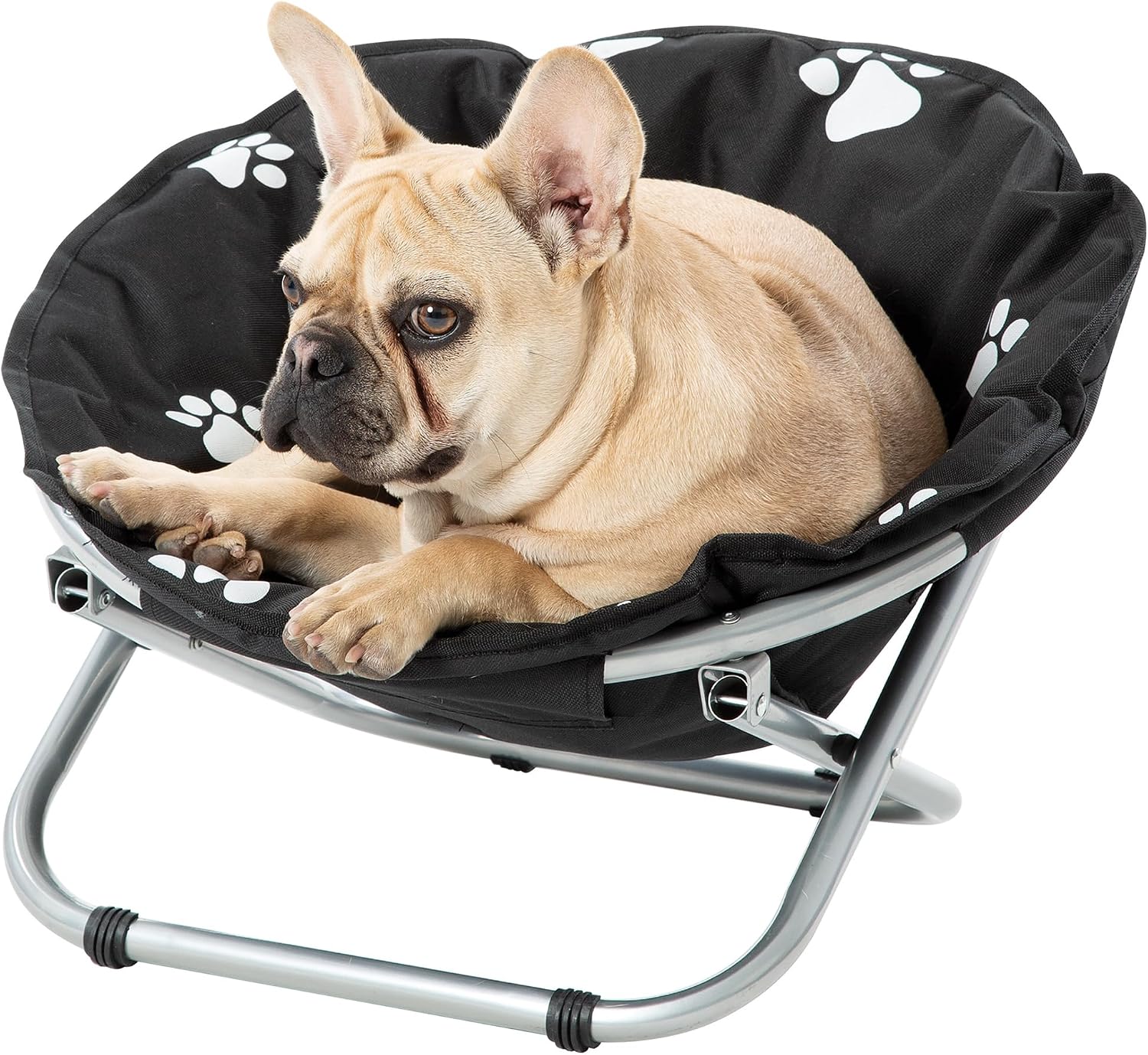 AUCT 15586 - Etna Products Round Pet Bed: Comfortable Elevated Cat Bed with Paw Print Cushion - Black & - Image 2