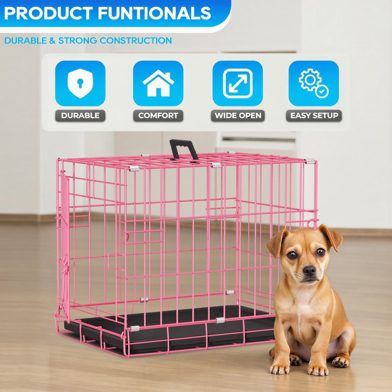 AUCT 14614 - $73 FDW Dog Crate for Small Dogs 18 Inch Folding Metal Wire - Image 2