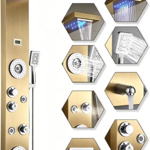 AUCT 16970 - $250 ELLO&ALLO Stainless Steel Shower Panel Tower System,LED Rainfall Waterfall Shower Hea