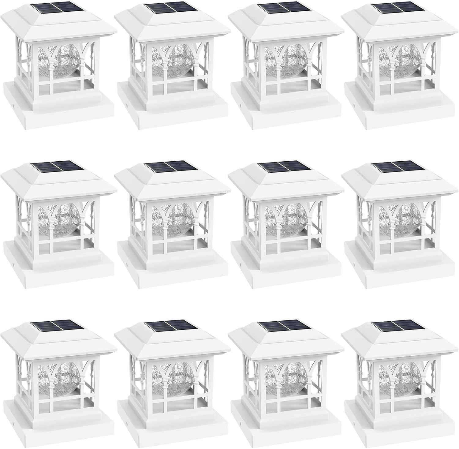 AUCT 16609 - $133 4x4 Post Solar Lights Crackle Glass Solar Post Cap Lights 20 Lumens | Warm White & RG