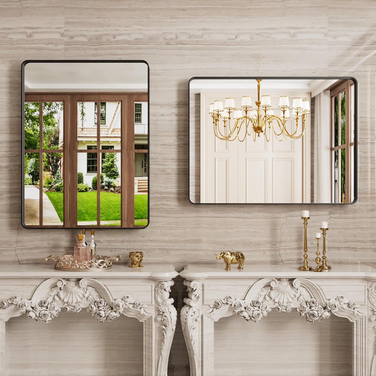 AUCT 14606m - $90 JISOSO Black Bathroom Mirror, 20x30 Inch Rounded Rectang - Image 3