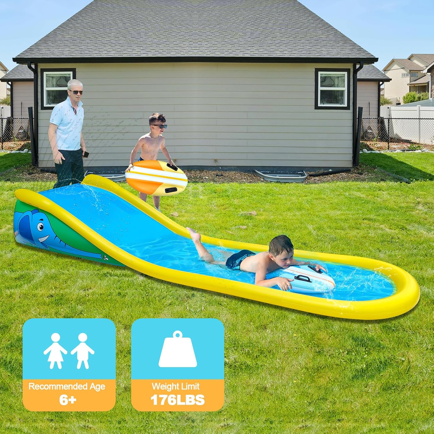 AUCT 15431 - $120 Inflatable Water Slide with Sprinkler for Kids,15FT waterslide with 2 Inflatable Surf - Image 2