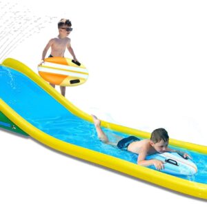 AUCT 15431 - $120 Inflatable Water Slide with Sprinkler for Kids,15FT waterslide with 2 Inflatable Surf