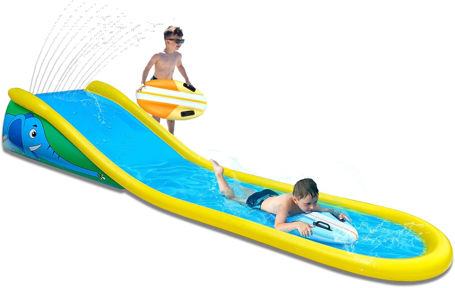 AUCT 15431 - $120 Inflatable Water Slide with Sprinkler for Kids,15FT waterslide with 2 Inflatable Surf