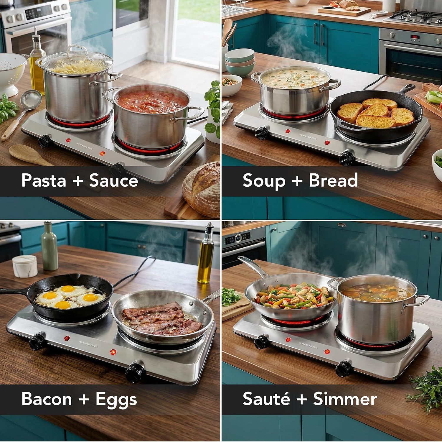 AUCT 16359 - $55 OVENTE Countertop Infrared Double Burner, 1500W Electric Hot Plate and Portable Stove - Image 4