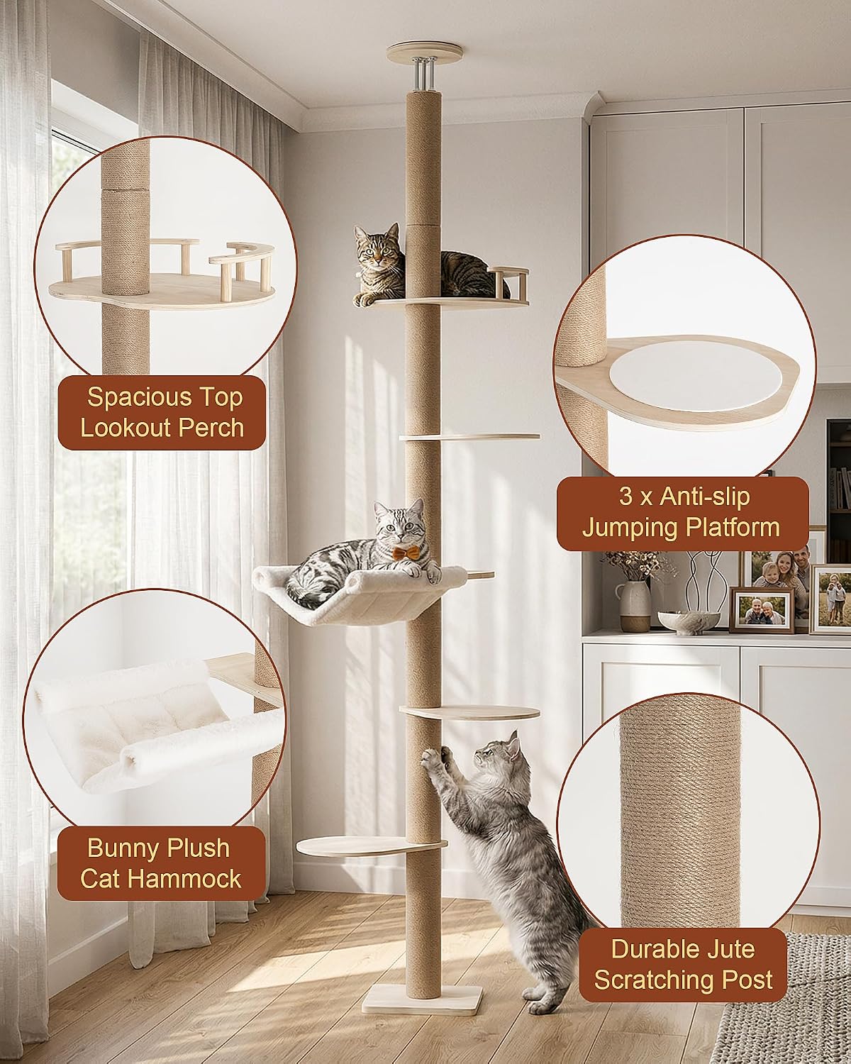 AUCT 14849 - $100 Floor to Ceiling Cat Tree for Large Cats, 76-108in Heig - Image 4