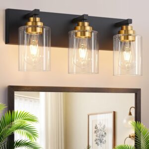 AUCT 14410 - $56 Vanity Lights for Bathroom, 3-Light Black and Gold Bathr