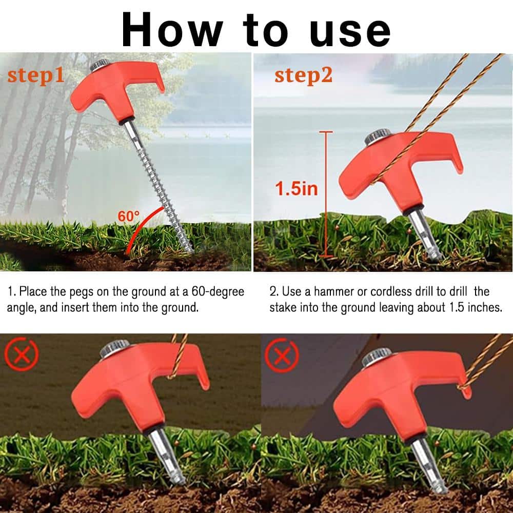AUCT 15387 - 12 in. Screw in Tent Stake Carbon Steel Nail Heavy-Duty Metal Stake Orange (10-Pack) - Image 3