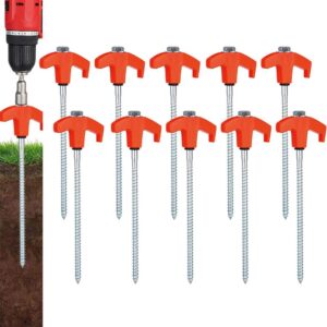 AUCT 15387 - 12 in. Screw in Tent Stake Carbon Steel Nail Heavy-Duty Metal Stake Orange (10-Pack)