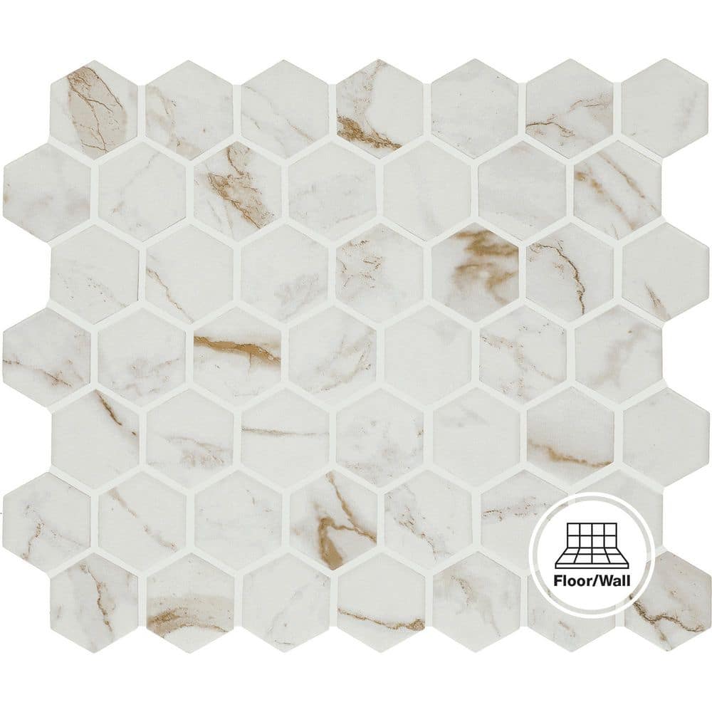 AUCT 16868 - $443 5 cases - Daltile Maisto Safari Calacatta 10 in. x 12 in. Matte Ceramic Hexagon Mosai
