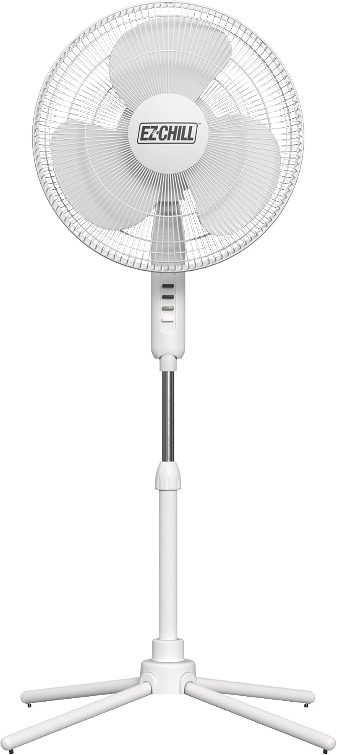 AUCT 19701 - EZ-CHILL 16" Oscillating Pedestal Fan, 3-Speed Options, 90-Degree Oscillating Head, Adjust