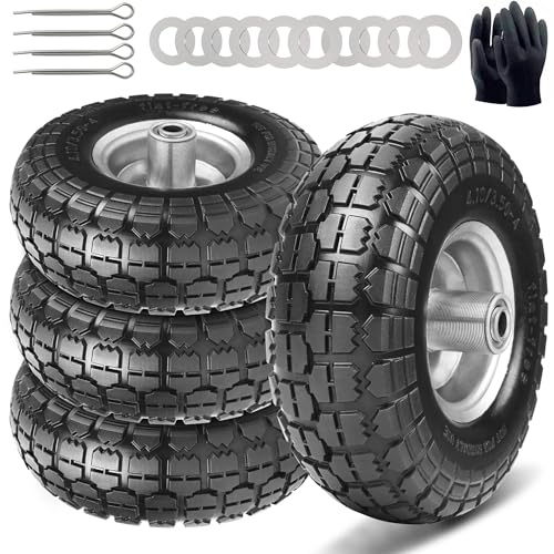 AUCT 18967 - $52 4.10/3.50-4 Tire and Dolly Wheel Flat Free - Solid Rubber Hand Truck Wheels 5/8" Axle