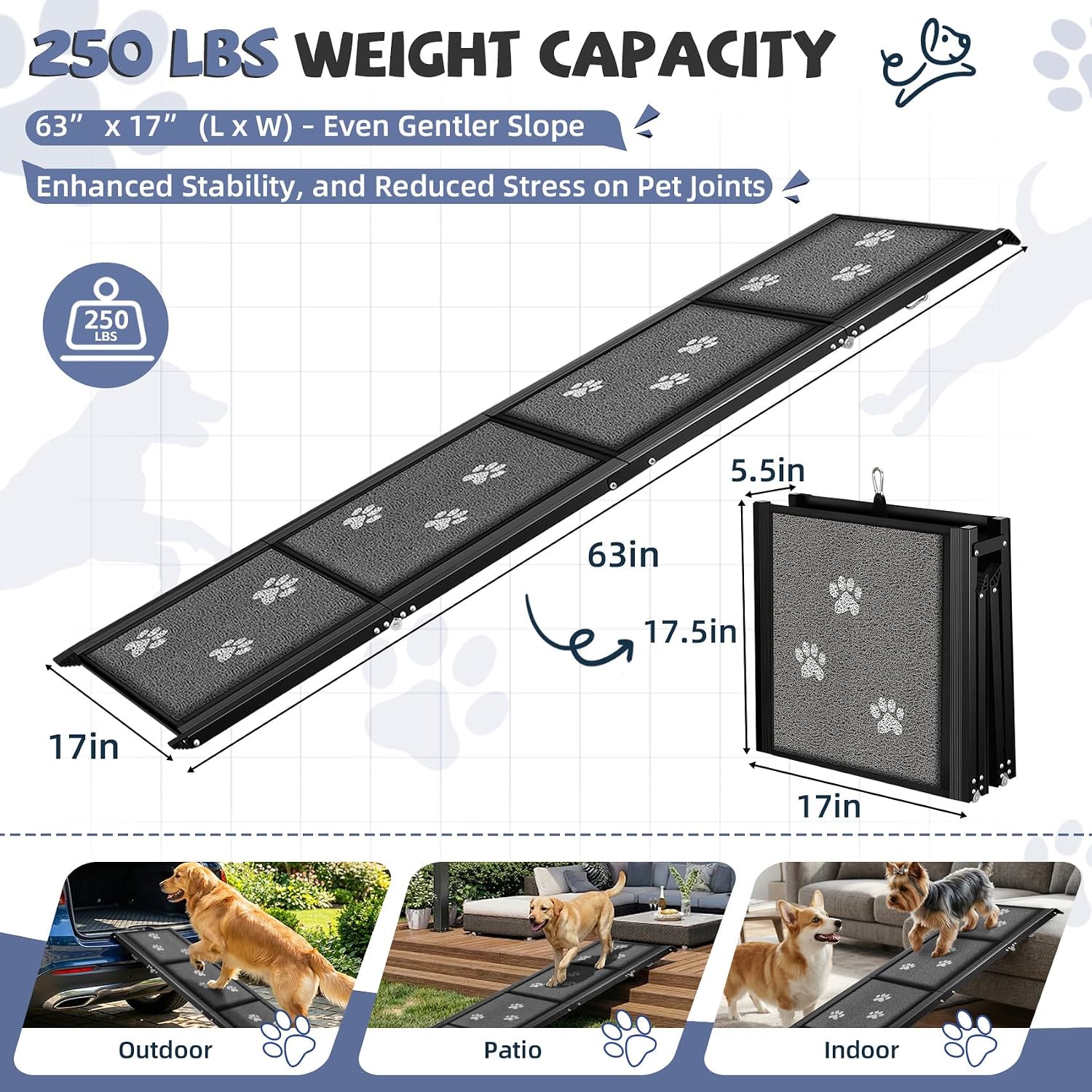 AUCT 18971 - $73 Dog Ramp for Car 63" Long & 17" Wide Portable Ramps for Large Dogs Non Slip Rug Surfac - Image 3