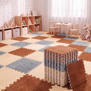 AUCT 18367 - $75 36 Pack Plush Foam Floor Mat Square Interlocking Carpet Tiles with Border Fluffy Play