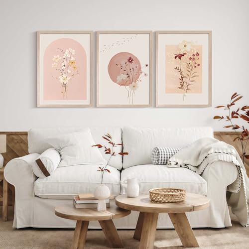 AUCT 18806 - $62 MochaMilly 3Pcs Framed Watercolor Flower Wall Art Wildflower Floral Wall Decor Picture - Image 3
