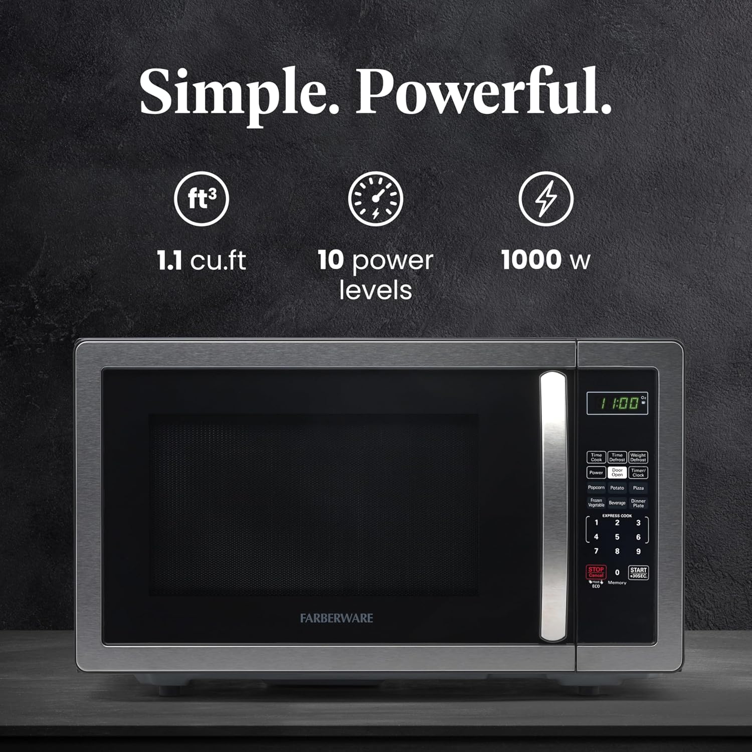 AUCT 19785 - $120 Farberware 1.1 Cu. Ft. Countertop Microwave Oven 1000 Watts Power, Auto Cook Settin - Image 2