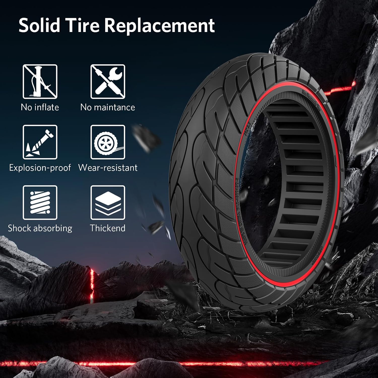 AUCT 19423 - Cooryda 60/70-6.5 Scooter Tire, 10x2.50 Solid Scooter Tire 10 inch Electric Rubber Tubeles - Image 3