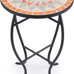 AUCT 18563 - VONLUCE Mosaic Side Table and Plant Stand, 21" Round End Table with 14" Ceramic Tile Top,