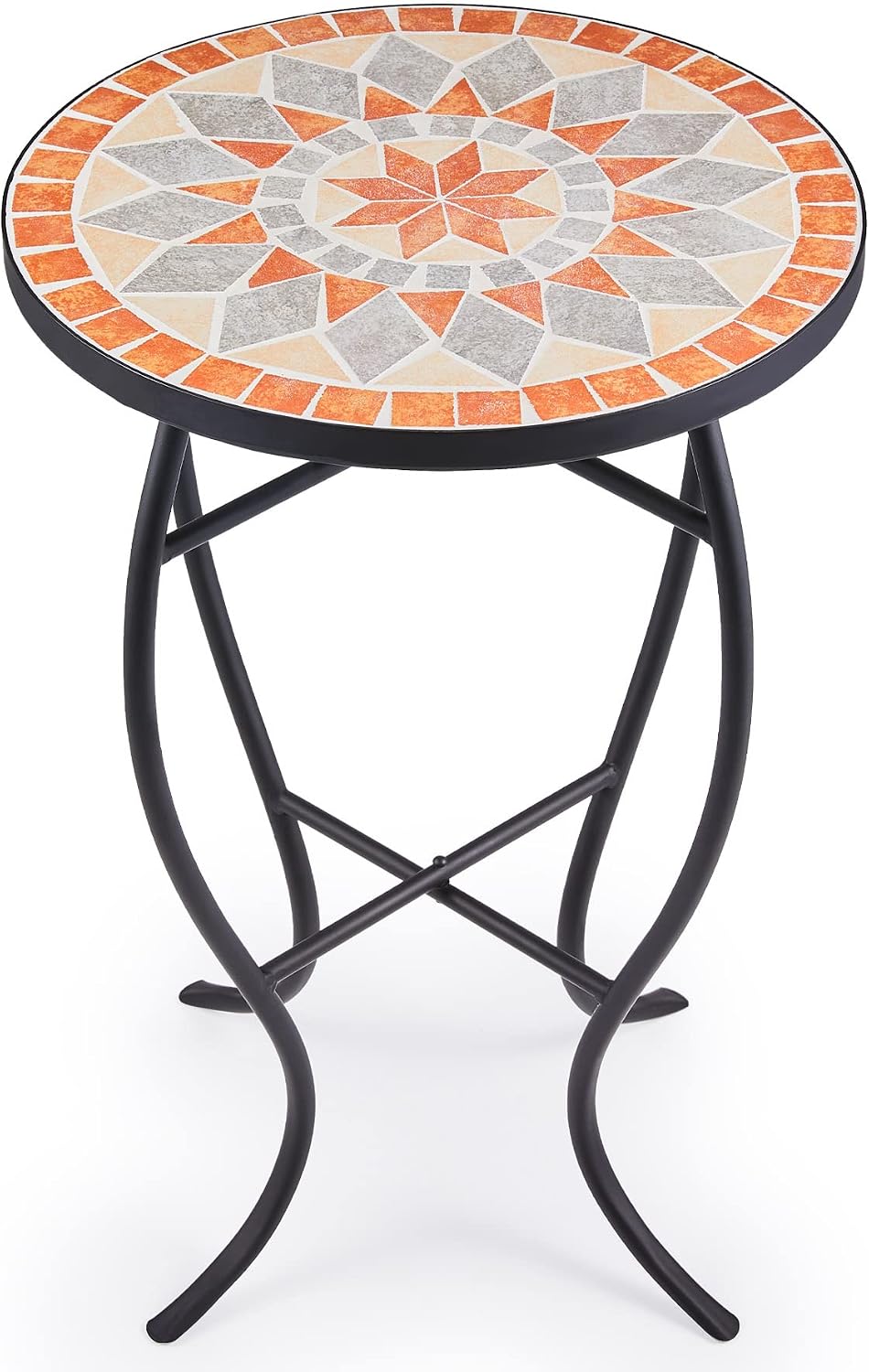 AUCT 18563 - VONLUCE Mosaic Side Table and Plant Stand, 21" Round End Table with 14" Ceramic Tile Top,