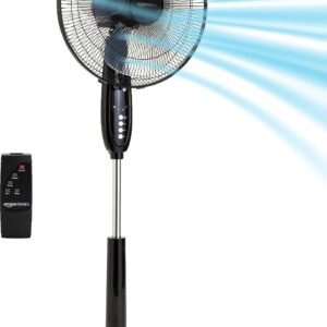 AUCT 18502 - Amazon Basics 16" Pedestal Fan with Remote for Bedroom, Living Room, Office, Adjustable He