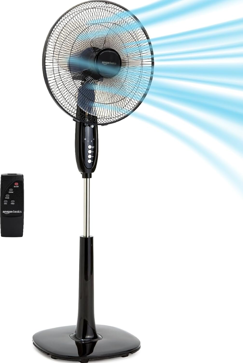 AUCT 18502 - Amazon Basics 16" Pedestal Fan with Remote for Bedroom, Living Room, Office, Adjustable He